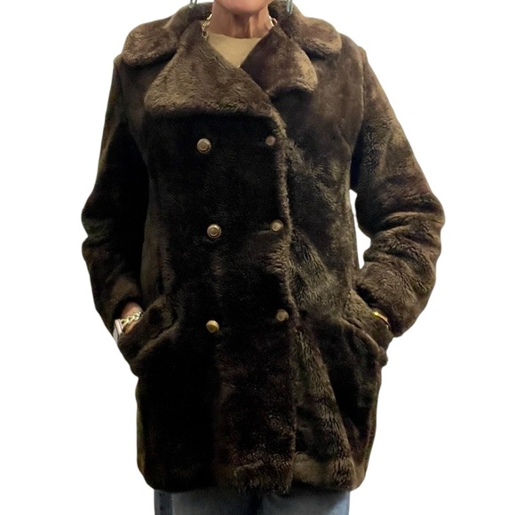 Vintage 60's Avon Chocolate Teddy Retro Mod Faux Fur Double Breasted Cozy Coat - Picture 9 of 17